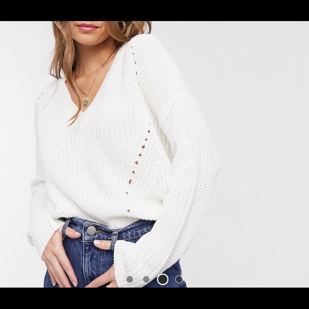 v neck sweater in white